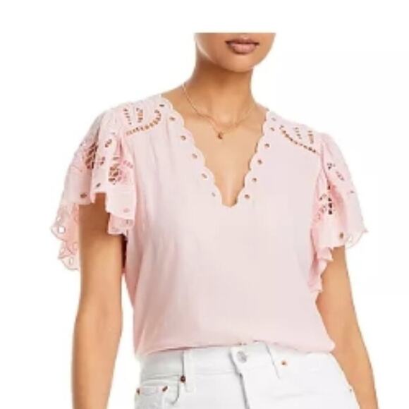 Ramy Brook Rochelle Scalloped Eyelet Top Candy - Picture 1 of 4